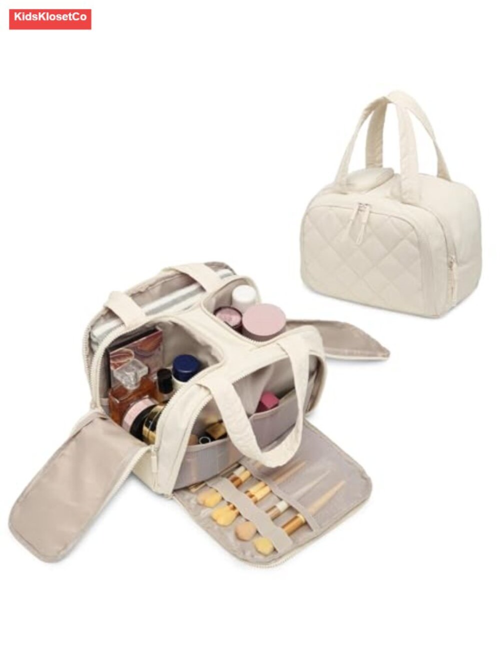Large Quilted Travel Toiletry Bag Water-Resistant PVC Mesh Cosmetic Organizer
